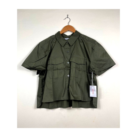 New Good American The Crop Shirt in Sage - Picture 3 of 10